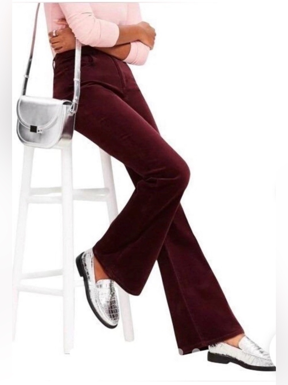 LOFT SLIM FLARE BURGUNDY VELVET PANTS SIZE 2 PETITE